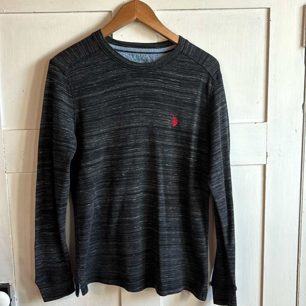 Polo Assn Long Sleeve Cotton Crewneck Shirt Gray Size Small